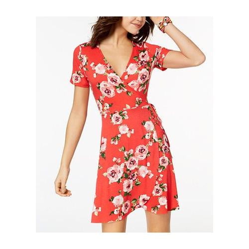 One Clothing Juniors' Side-Tie Wrap Dress Red Floral S - Walmart.com
